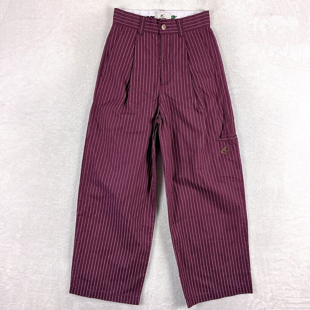 Scuffers Pants Size EU 32 (US XS) Burgundy Pinstripe Pleated Baggy Streetwear